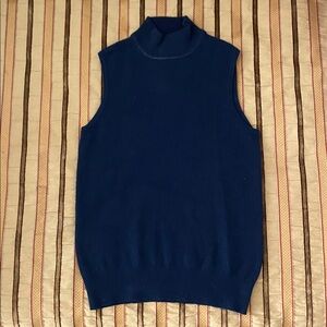 TSE Dark Blue Mock Neck Sleeveless Cashmere Sweater XS